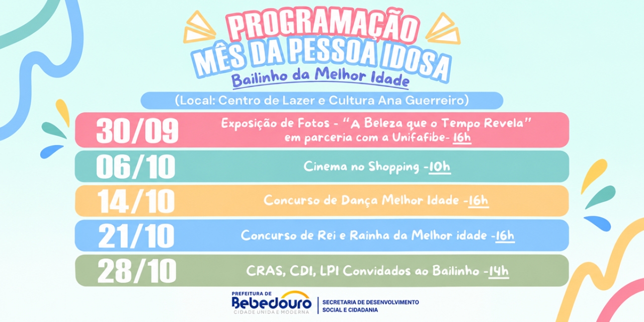 Prefeitura promove programação especial em comemoração ao Mês da Pessoa Idosa