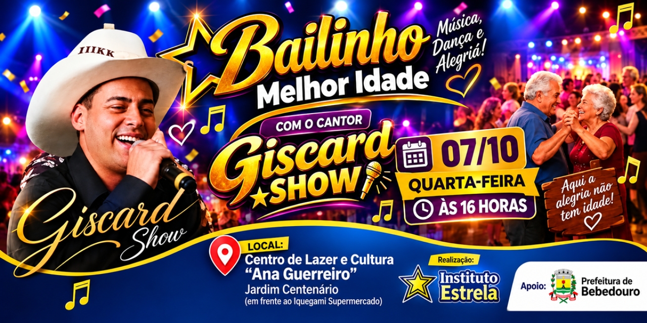 Baile da Melhor Idade terá apresentação do cantor Giscard Show