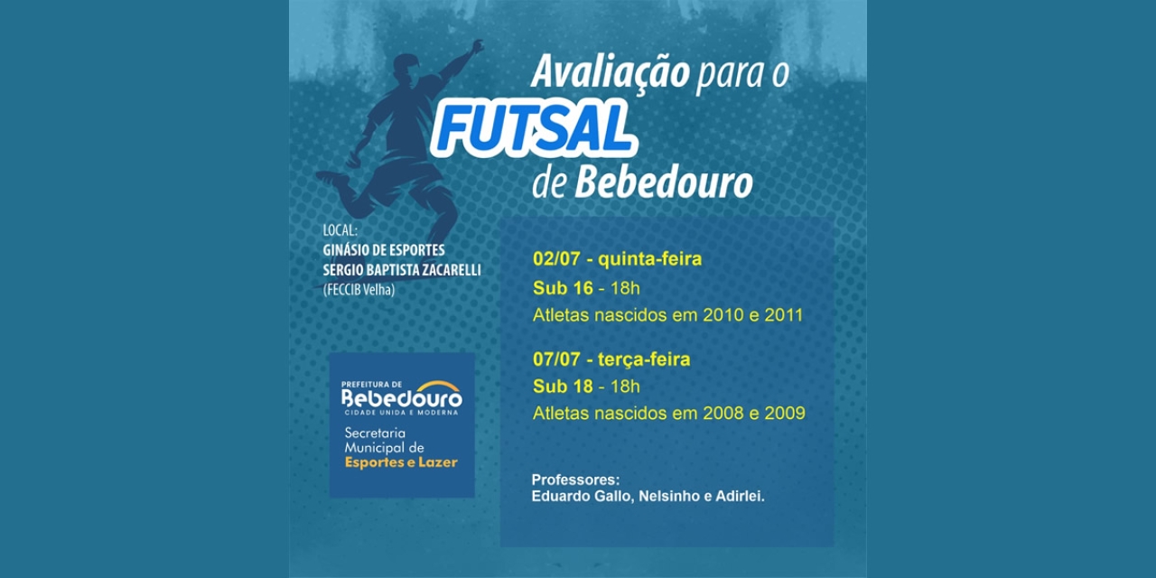 Avaliação para o Futsal de Bebedouro acontece nos dias 02 e 07 de julho