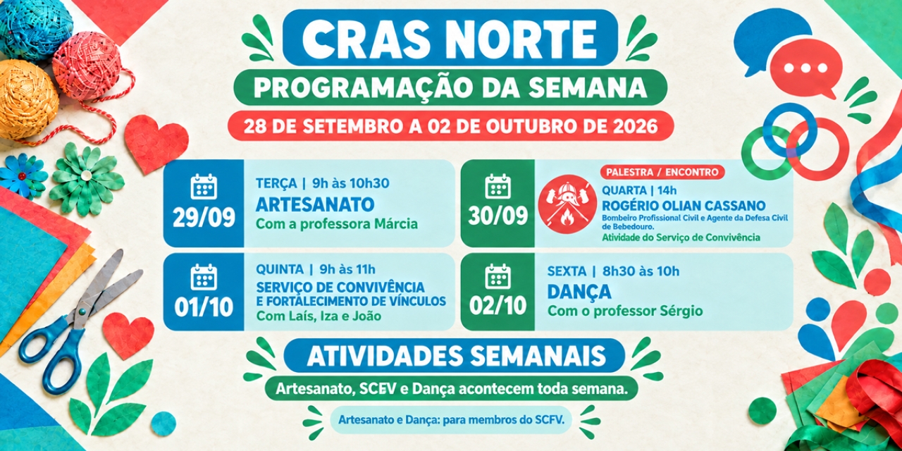 CRAS Norte divulga programação de atividades da semana