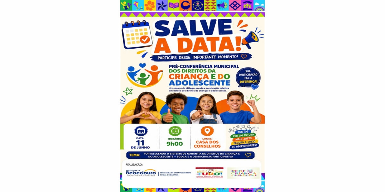 Pré-Conferência Municipal dos Direitos da Criança e do Adolescente acontece no dia 11 de junho