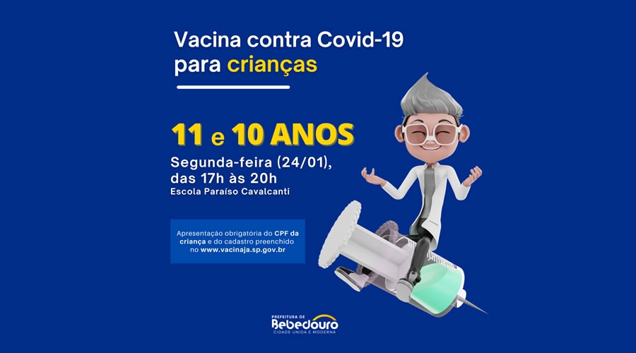Bebedouro vacina todas as crianças de 10 e 11 anos contra a Covid-19