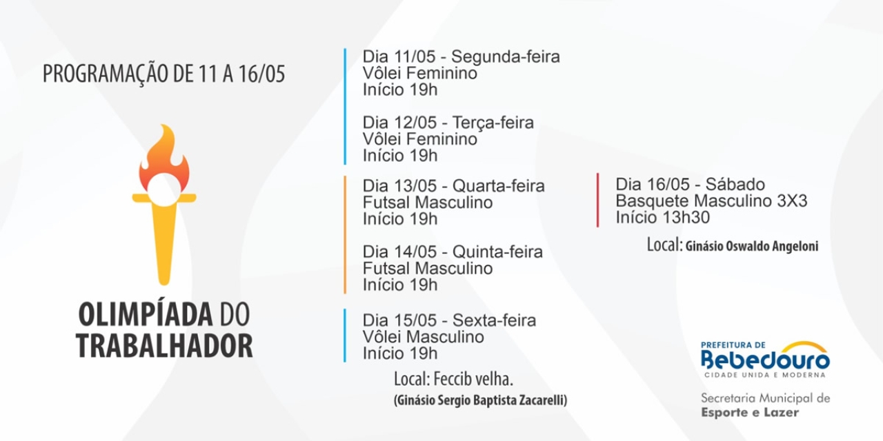 Olimpíada do Trabalhador segue com programação esportiva entre os dias 11 e 16 de maio