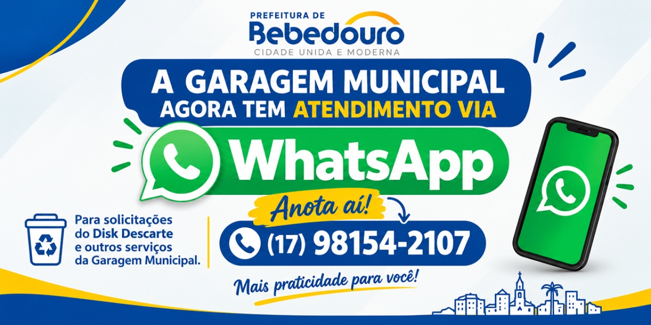 Garagem Municipal disponibiliza WhatsApp para solicitações de serviços