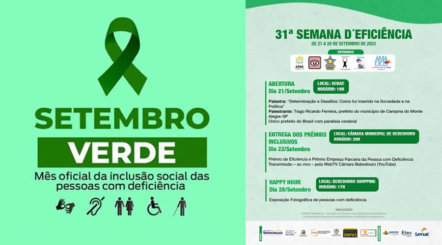 Setembro Verde: Bebedouro terá programação para celebrar a luta das pessoas com deficiência