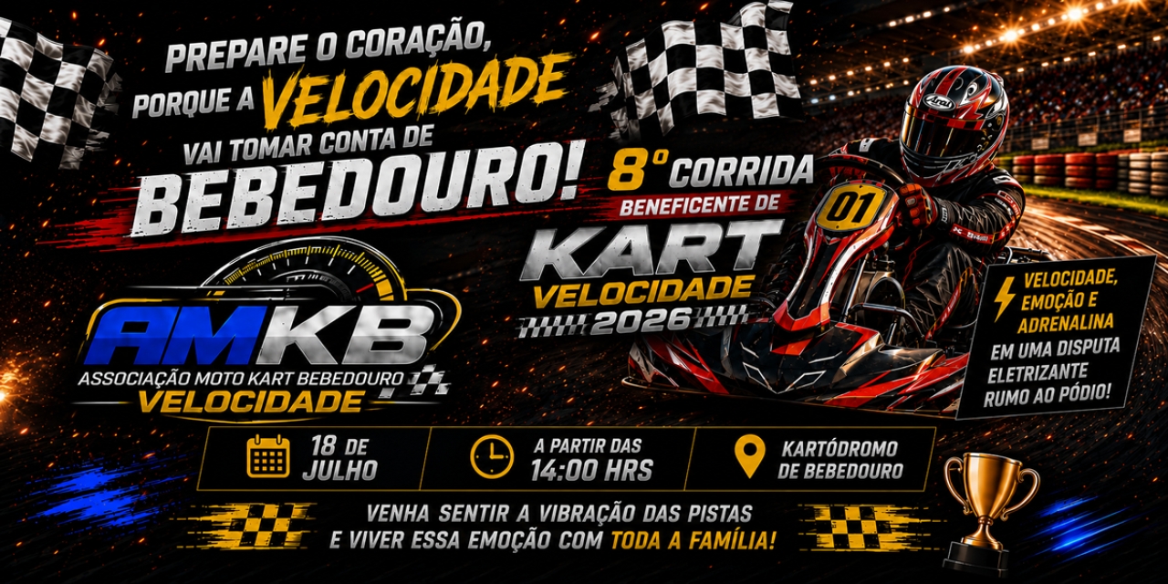 Bebedouro recebe a 8ª Corrida Beneficente de Kart Velocidade no sábado, 18 de julho