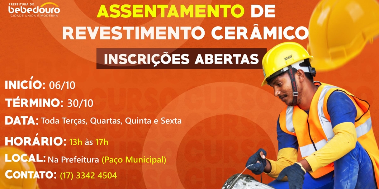 Fundo Social abre inscrições para o curso gratuito de Assentamento de Revestimento Cerâmico