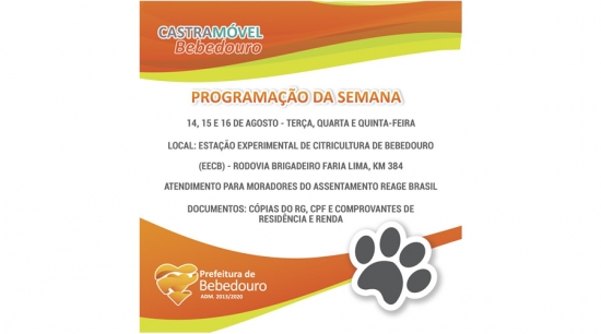 Castramóvel atenderá moradores do Assentamento Reage Brasil
