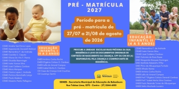 Secretaria Municipal de Educação inicia pré-inscrições para Educação Infantil para o ano letivo de 2027