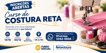 Curso de Costura Reta está com inscrições abertas