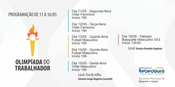Olimpíada do Trabalhador segue com programação esportiva entre os dias 11 e 16 de maio
