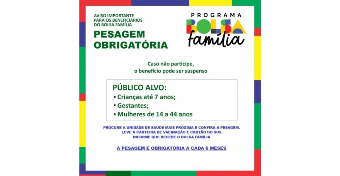 Beneficiários do Bolsa Família devem realizar pesagem para manter o benefício
