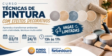 Fundo Social de Bebedouro abre inscrições para o curso de Técnicas de Pintura com Efeitos Decorativos