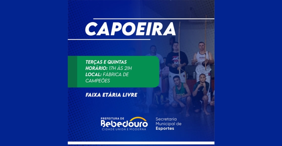 Capoeira é oferecida gratuitamente pela Secretaria de Esportes