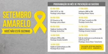 Setembro Amarelo: Bebedouro promove programação especial de prevenção ao suicídio