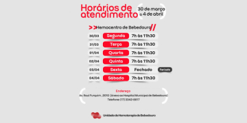 Hemocentro de Bebedouro divulga horários de atendimento de 30 de março a 4 de abril